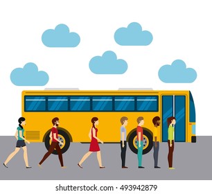 group of people in transport terminal vector illustration design