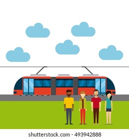 group of people in transport terminal vector illustration design