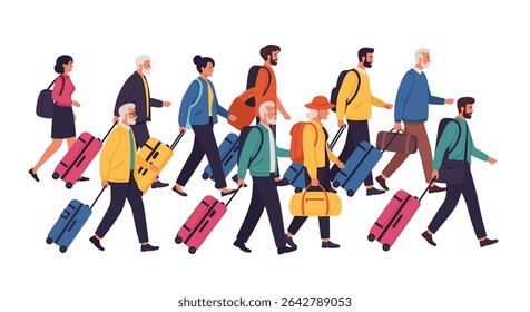 Group of People Traveling Together with Suitcases in an Airport or Station