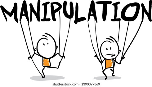 Group of people under manipulation. isolated vector illustration outline hand drawn doodle line art cartoon design character.
