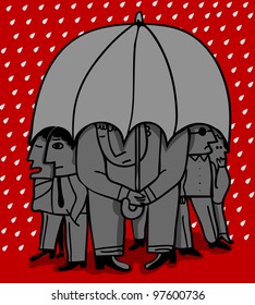 group of people under a umbrella
