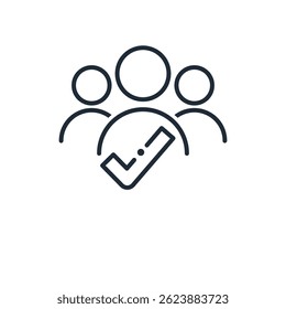 Um grupo de pessoas unidas em uma comunidade. Partilhados interesses, trabalho, amizade, religião, hobbies, visão.Junte-se a nós . Ilustração de ícone linear de vetor isolada no fundo branco.