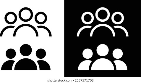 Group of people or group of users. Group icon, people icon set in trendy flat style, Android and Windows etc User Account Icon Vector Illustration Isolated on white and black background