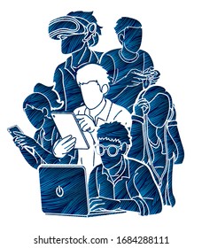 Gruppe von Menschen, die digitale Geräte verwenden Cartoon-grafische Vektorillustration