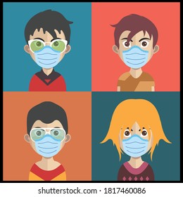 Group of people using face mask for covid19 pandemic