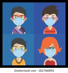 Group of people using face mask for covid19 pandemic