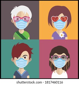 Group of people using face mask for covid19 pandemic