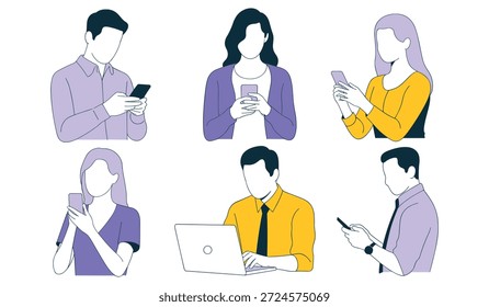 Group of people using mobile phones and laptops in office