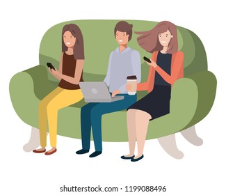 group of people using smartphone avatar character