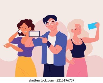 grupo de personas usando smartphone, diseño