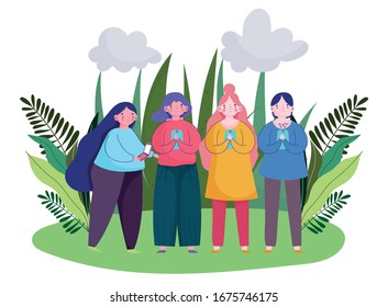 group people using smartphone device technology outdoor vector illustration