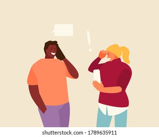 Group of people using smartphone and expressing different emotions vector illustration