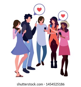 group people using smartphopne social media