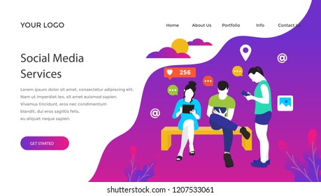 
A group of people using social media services 
