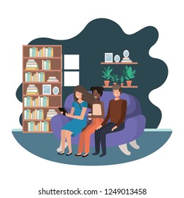 group of people using tablet in livingroom