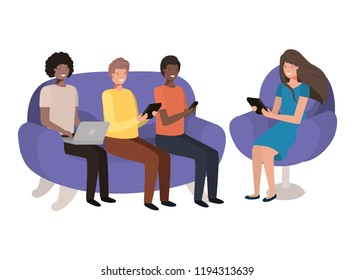 group of people using technology devices