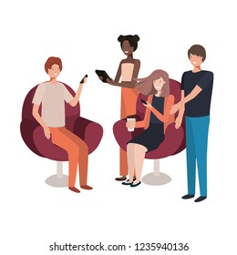 group of people using technology devices