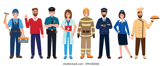 Group of People Various Occupations or Professions. World's most in demand professions. Set of characters isolated on white background.