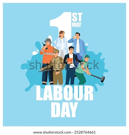 A group of people with various professions gathered together. Celebrating International Labor Day. Labor Day concept. Flat vector illustration.