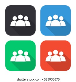 Group Of People Vector Icon - Colored Illustration (gray Blue Green Red)  With Long Shadow