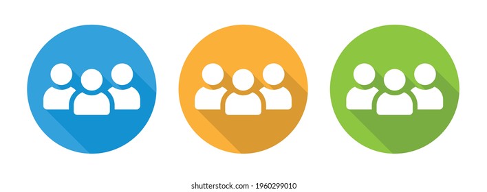 Group of people vector icon on round button.