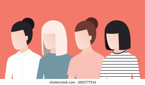 Group of people Vector illustration in flat design Group of diverse female avatars on bright orange background