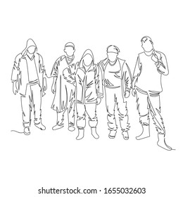 group of people. vector image with a single line. contour line. one line