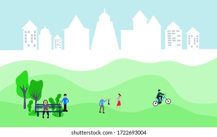 Grupo de personas vectoriales jugando en el parque de la ciudad, concepto de estilo de vida saludable, vector humano aislado en el fondo, icono de vector plano para el diseño gráfico web