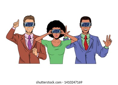 group of people with virtual reality headset avatar cartoon character vector illustration graphic design