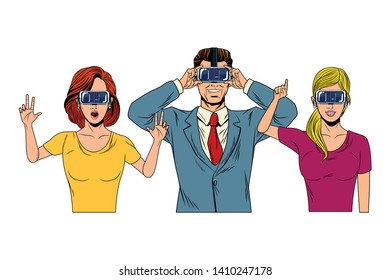group of people with virtual reality headset avatar cartoon character vector illustration graphic design
