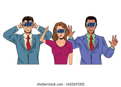 group of people with virtual reality headset avatar cartoon character vector illustration graphic design