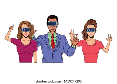 group of people with virtual reality headset avatar cartoon character vector illustration graphic design