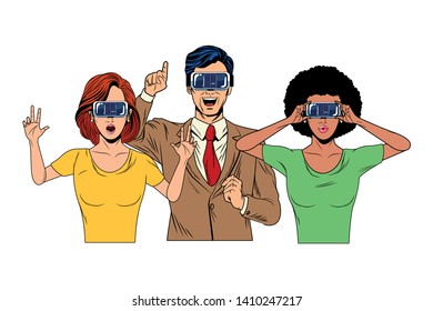 group of people with virtual reality headset avatar cartoon character vector illustration graphic design