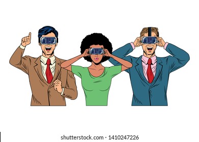 group of people with virtual reality headset avatar cartoon character vector illustration graphic design