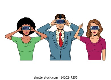 group of people with virtual reality headset avatar cartoon character vector illustration graphic design