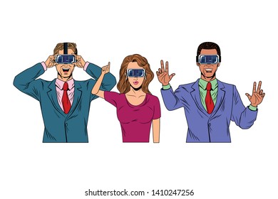 group of people with virtual reality headset avatar cartoon character vector illustration graphic design