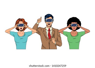 group of people with virtual reality headset avatar cartoon character vector illustration graphic design
