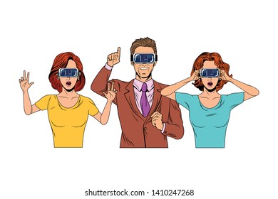 group of people with virtual reality headset avatar cartoon character vector illustration graphic design