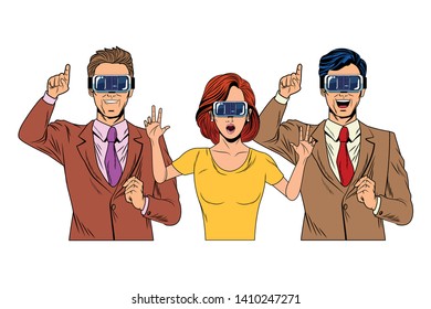 group of people with virtual reality headset avatar cartoon character vector illustration graphic design