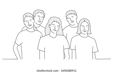 Line Drawing Friends Standing Embracing Vector Stock Vector (Royalty ...