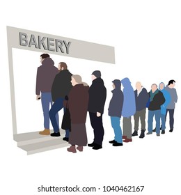Group of people waiting in line. vector silhouette isolated on white background