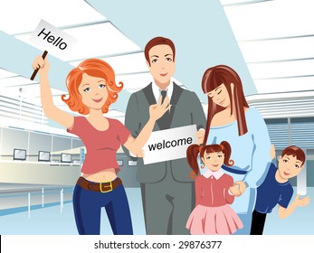 Group of people waiting someone in a hall