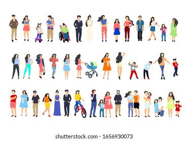 A group of people walk and relax with their family, happy people collection. Vector illustration