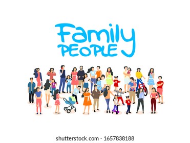 A group of people walk and relax with their family, happy people background. Vector illustration