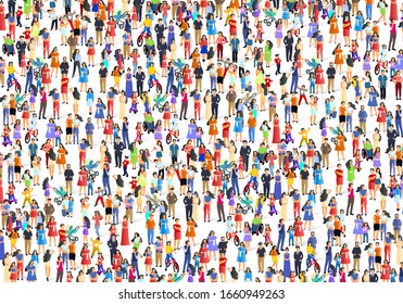 A group of people walk and relax with their family, happy people background. Vector illustration