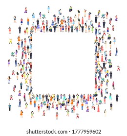 A group of people walk and relax with their family, happy people frame. Vector illustration