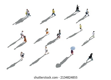 group of people walking aerial - illustration