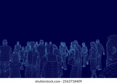 Group of people are walking. The people are all different sizes and are walking in different directions.