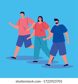 group people walking avatar characters vector illustration design