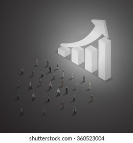 A group of people walking to bar chart. A growing business concept. Isometric illustration vector EPS 10.